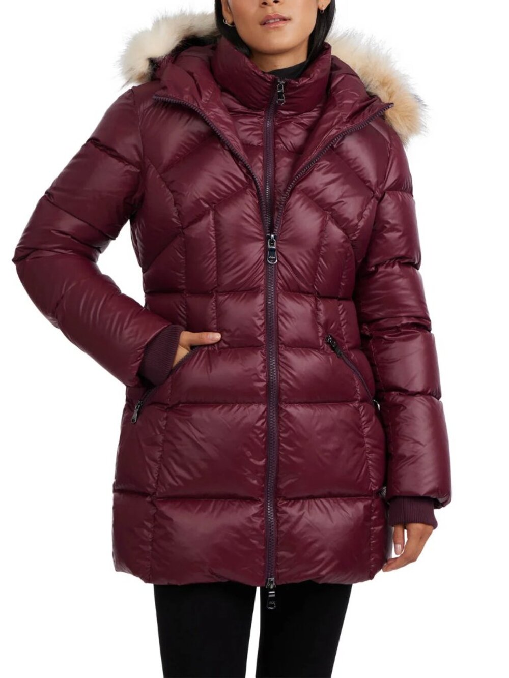 PAJAR 'Ares' Hooded Mixed-Quilt Puffer Jacket, Oxblood